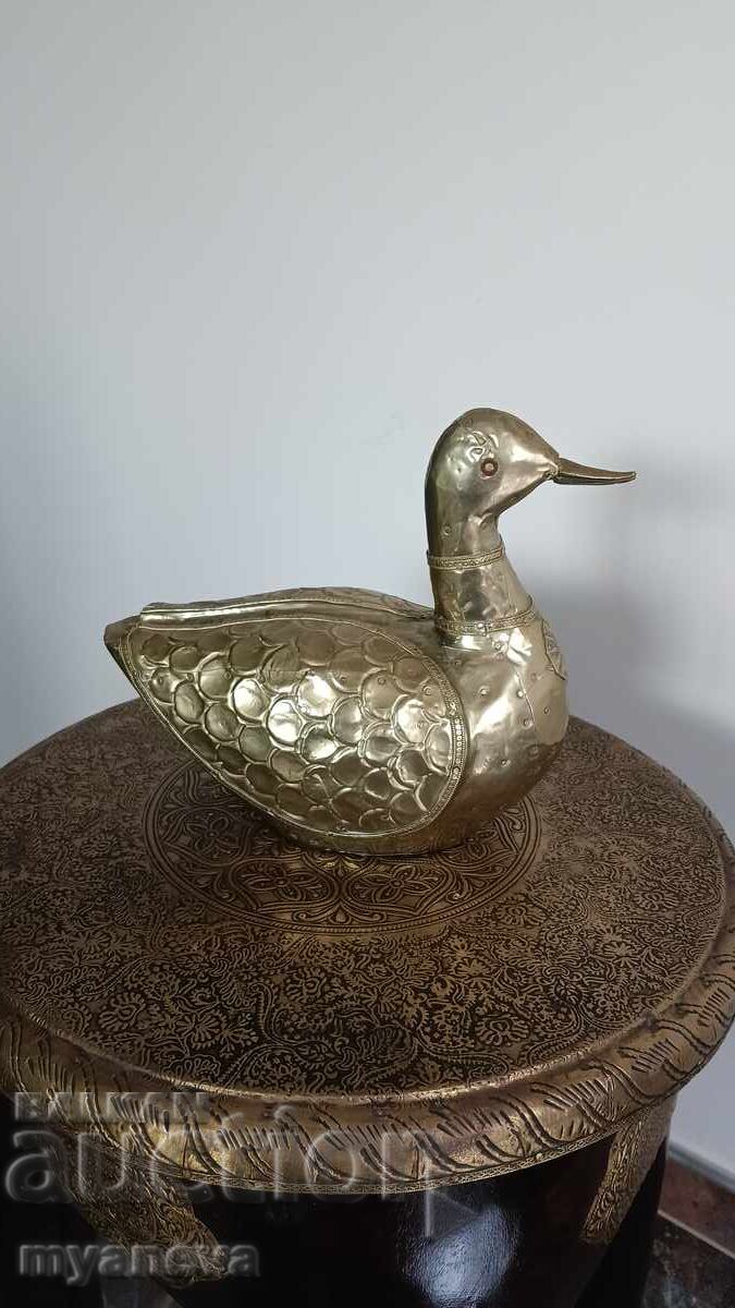 Auction  Indian solid wood duck figurine with metal fittings
