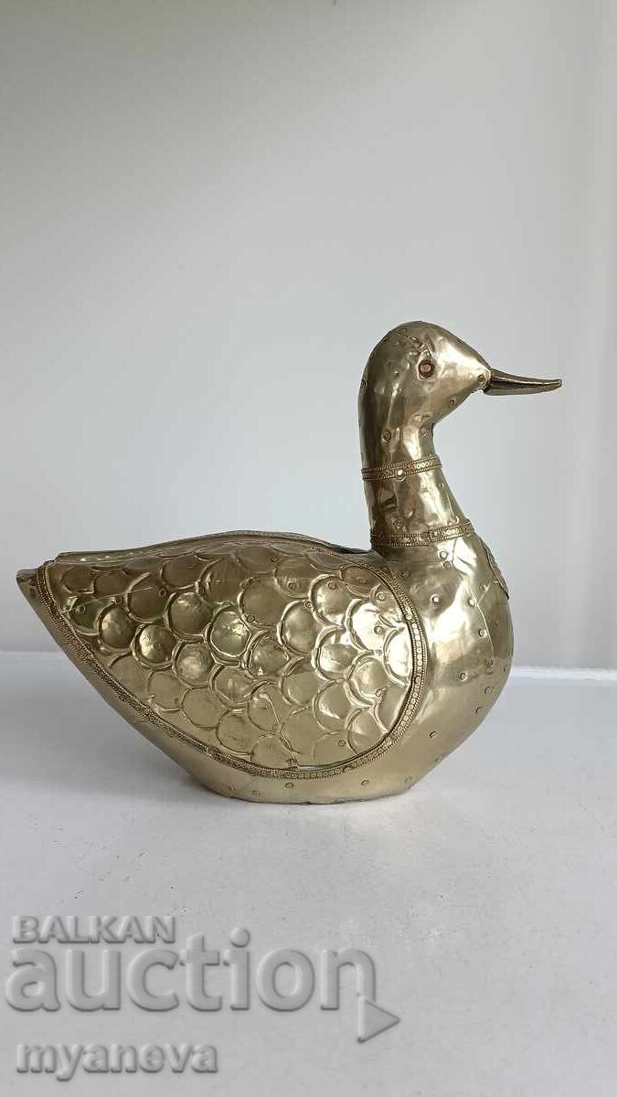 Indian solid wood duck figurine with metal fittings - 5