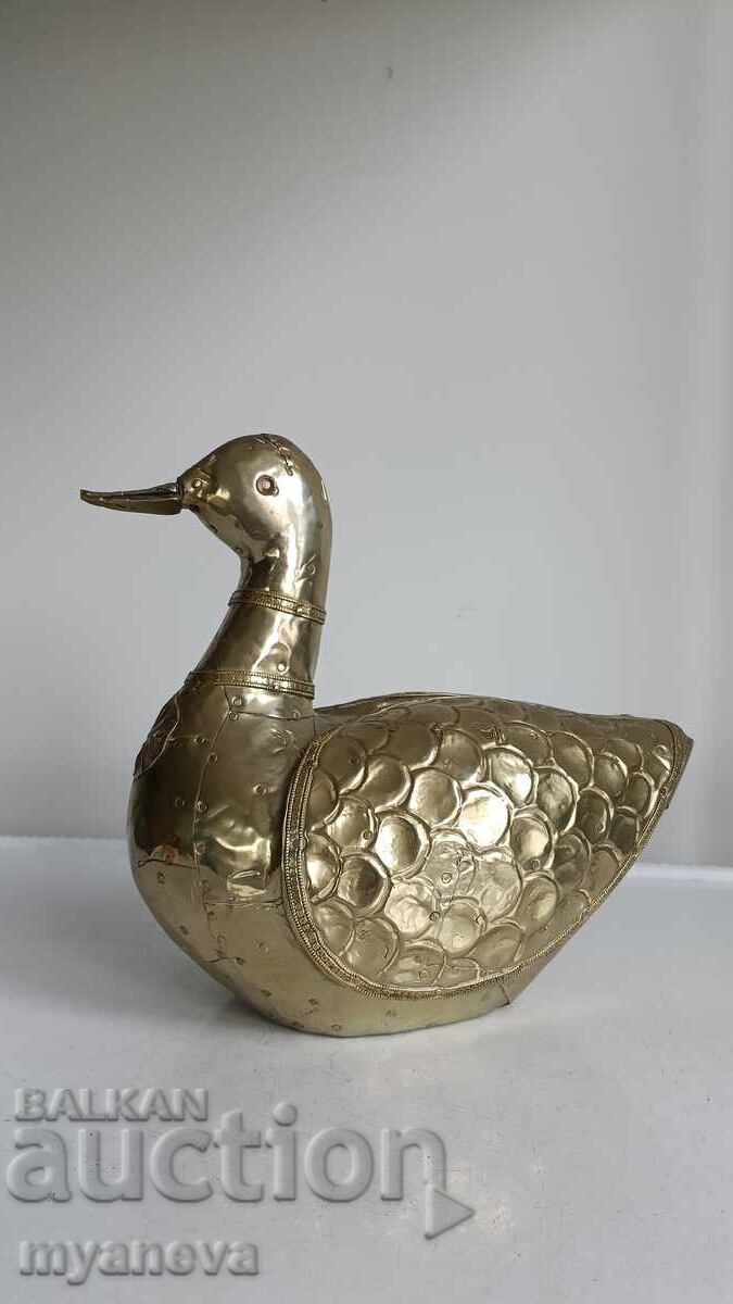 Indian solid wood duck figurine with metal fittings - 6