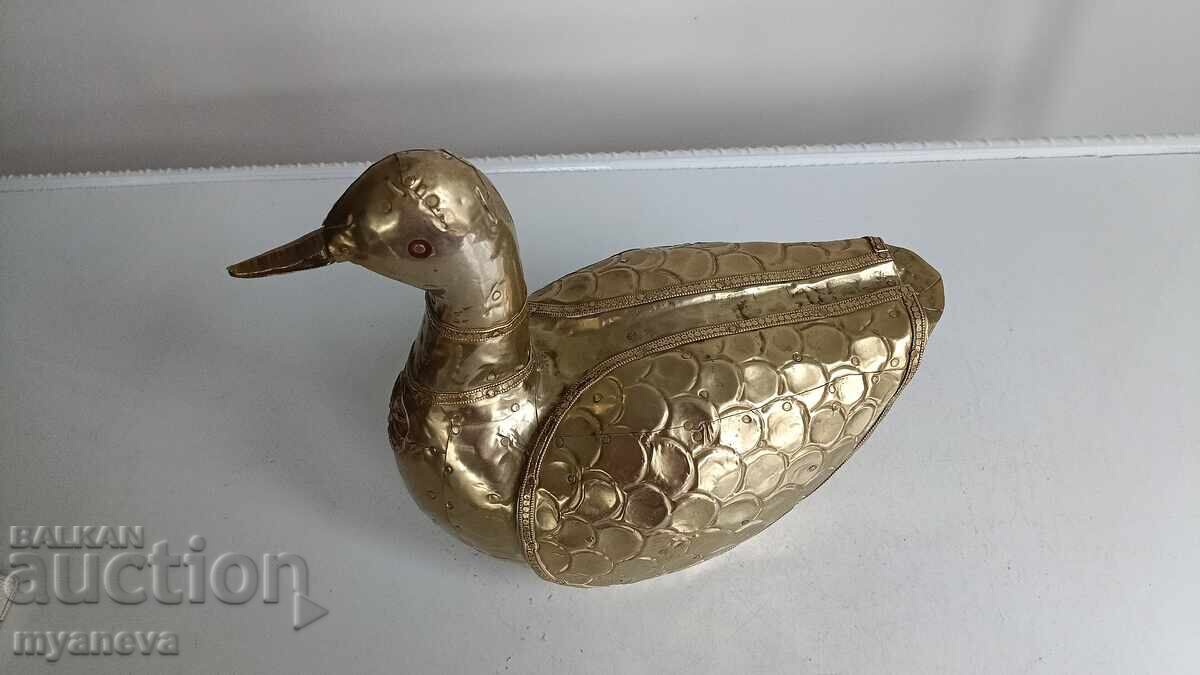 Indian solid wood duck figurine with metal fittings - 7