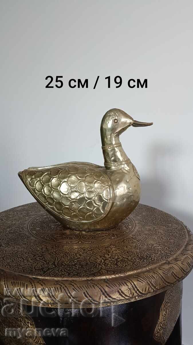 Indian solid wood duck figurine with metal fittings