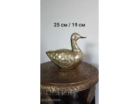 Figurină indiană de rață din lemn masiv cu elemente metalice