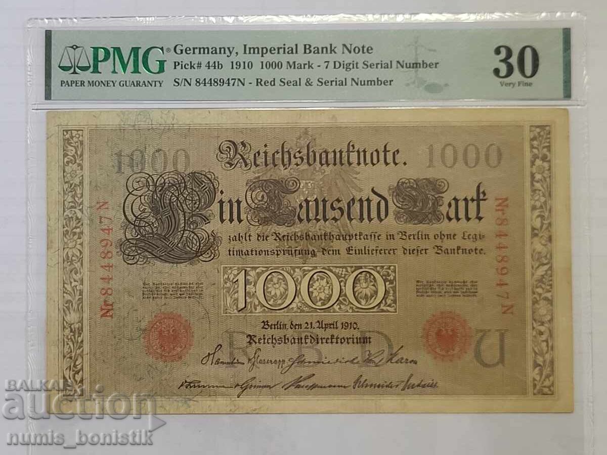 1 000 μάρκα Γερμανία 1910 PMG 30 Very Fine