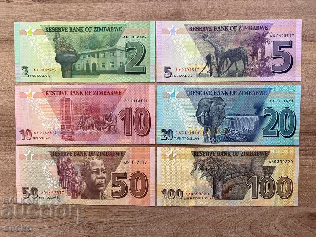 Лот банкноти Зимбабве 2-100 долара (2019-2020) UNC с цена € 10.23 | 20.01 лв.