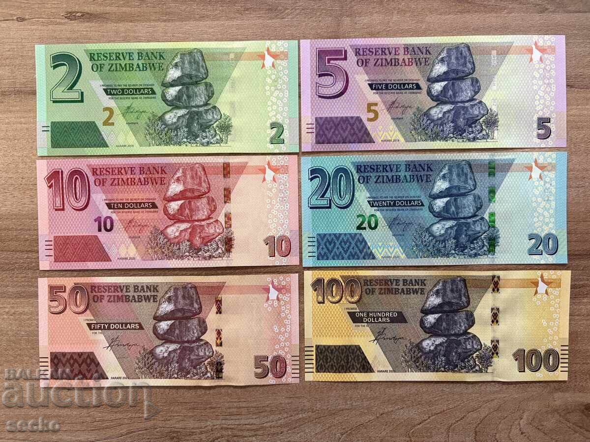 Лот банкноти Зимбабве 2-100 долара (2019-2020) UNC