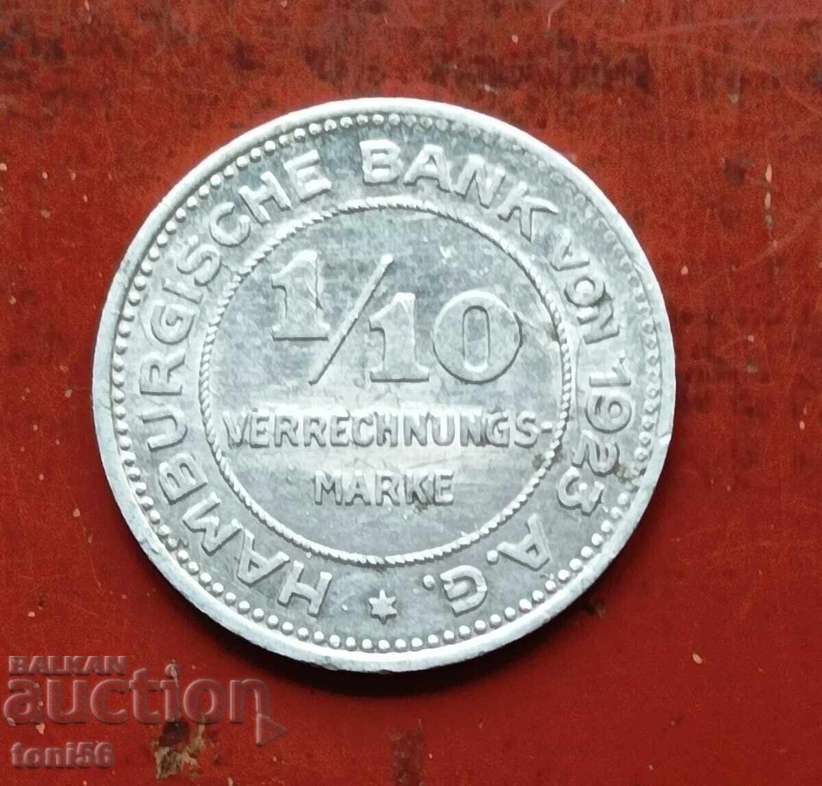 Germany 1/10 Mark issued by Hamburg Bank 1923
