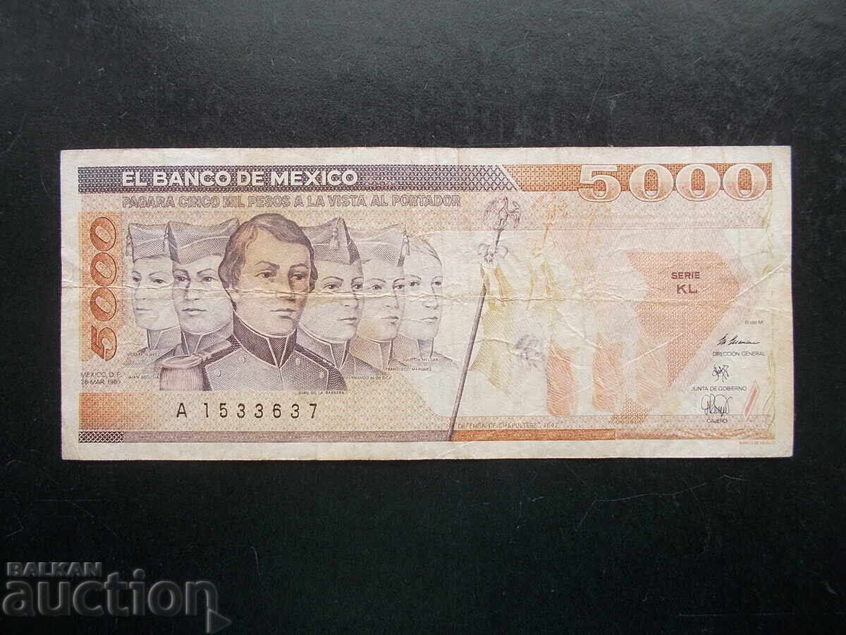 MEXICO, 5000 pesos, 1989