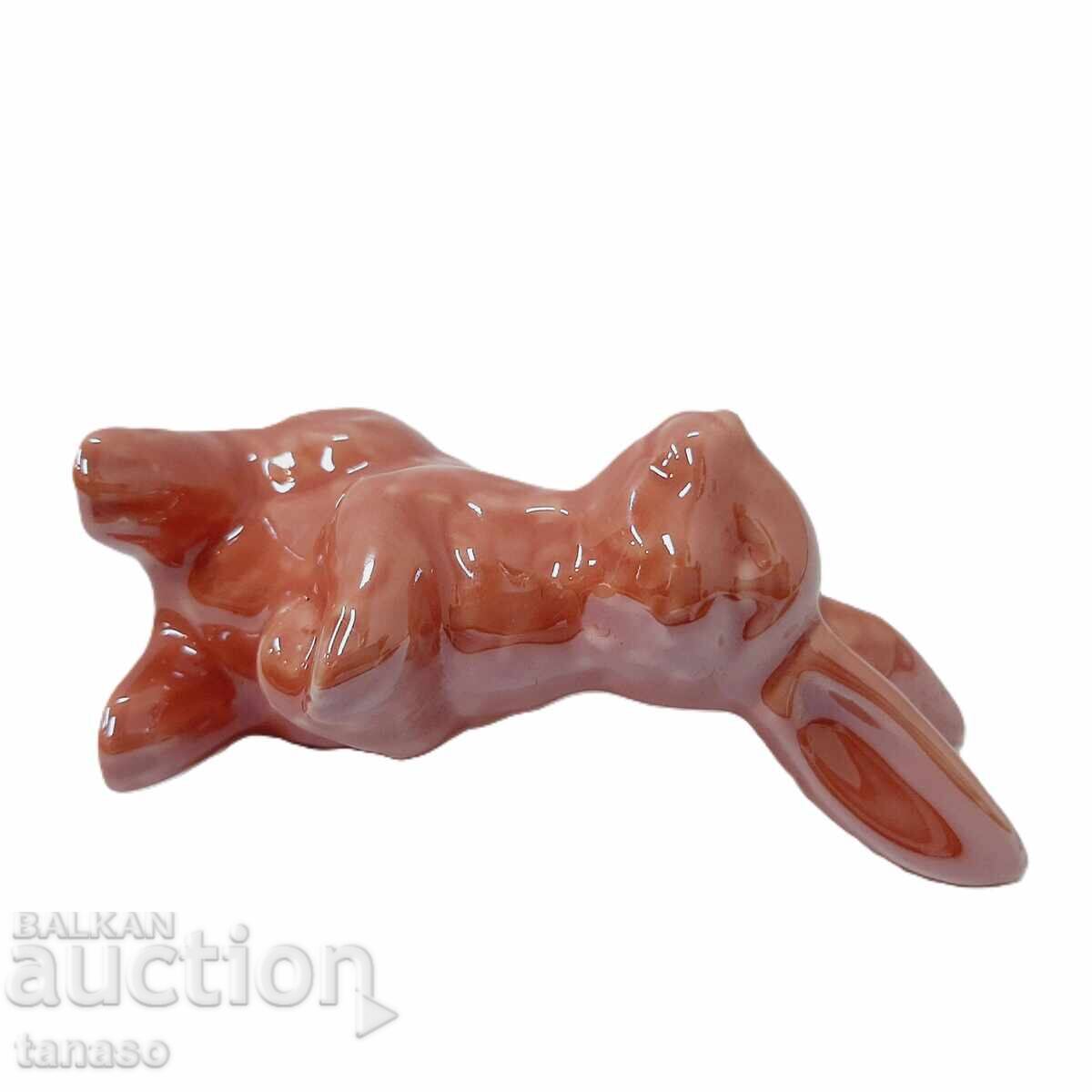 Figurină roz din ceramică glazurată în formă de iepuraș (2.2) - 7