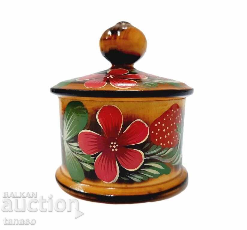 Cutie rotundă din lemn, pictată manual, cu capac (1.4)