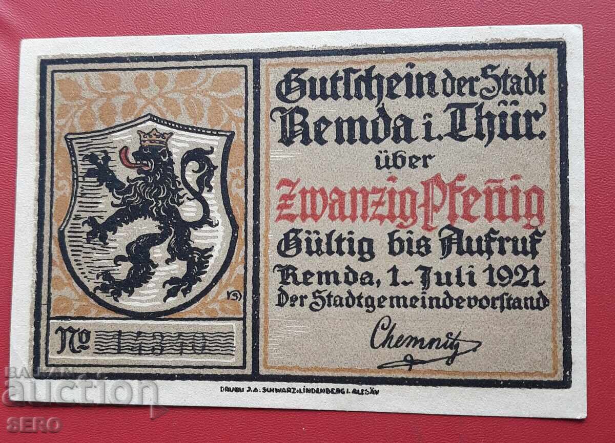 Bancnota-Germania-Thuringia-Remda-20 pfennig 1921 cu preț € 1.00 | 1.96 BGN