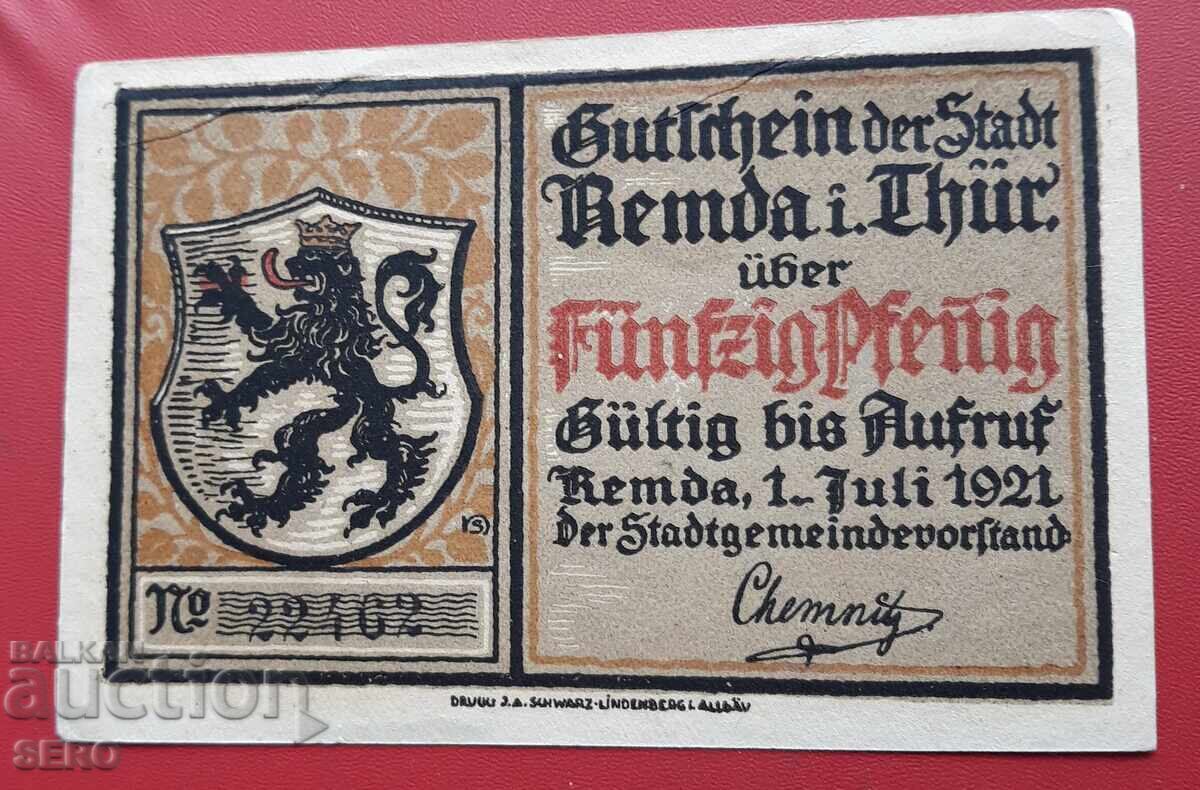 Bancnota-Germania-Thuringia-Remda-50 pfennig 1921 cu preț € 1.00 | 1.96 BGN