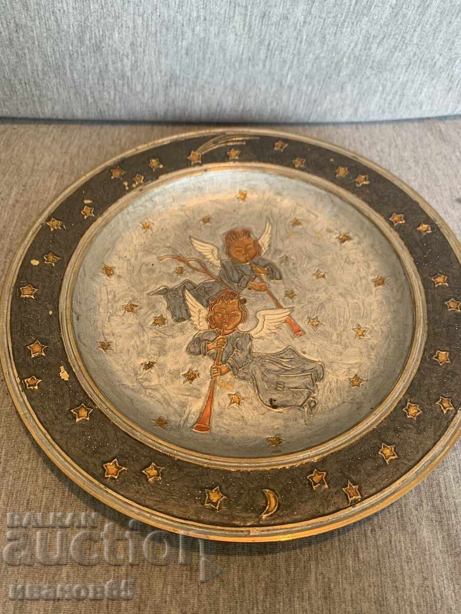 Farfurie de alamă de perete cu îngeri