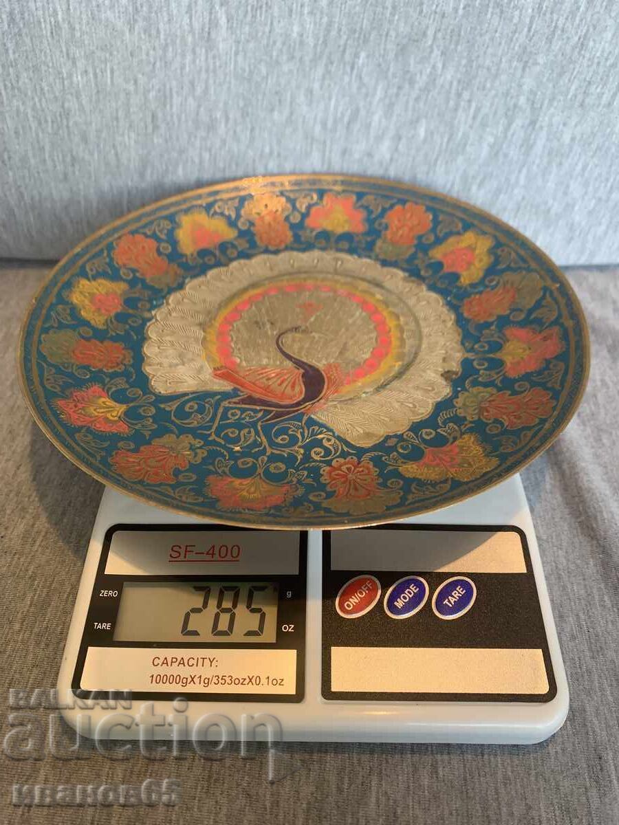 Месингова чиния за стена с пауни - 7