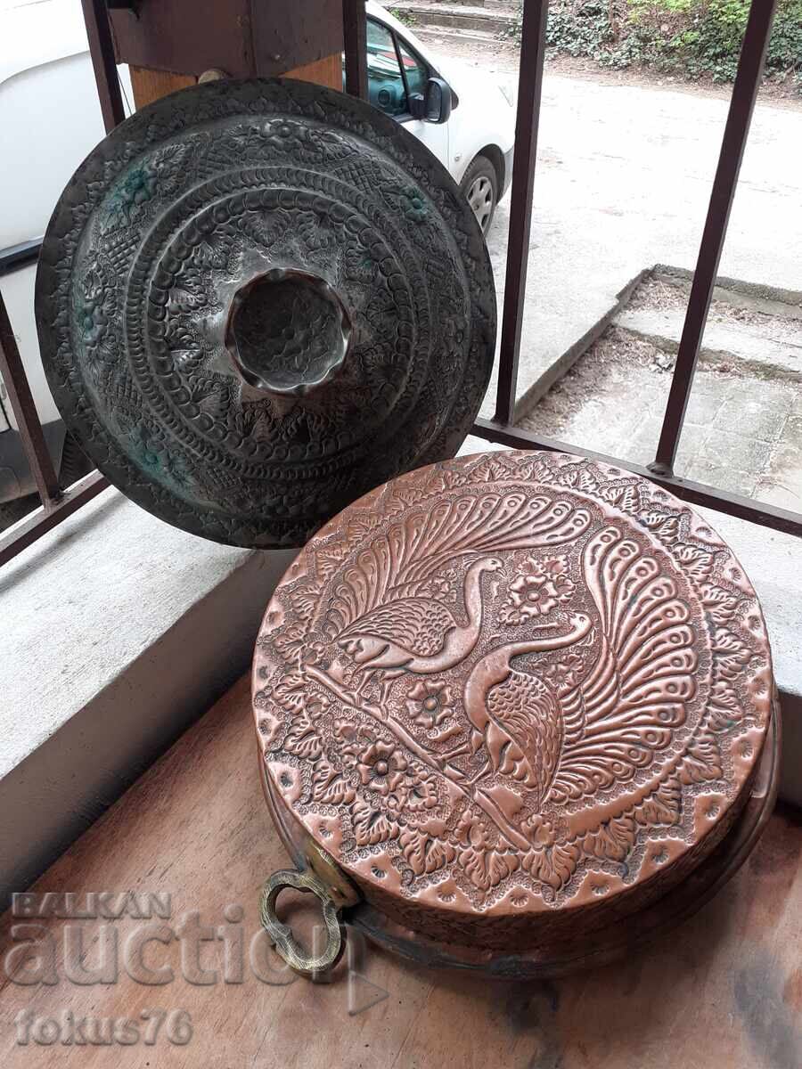 Licitație Tavă/oală veche incredibilă din cupru cu capac, lucrată manual (ciocănită)