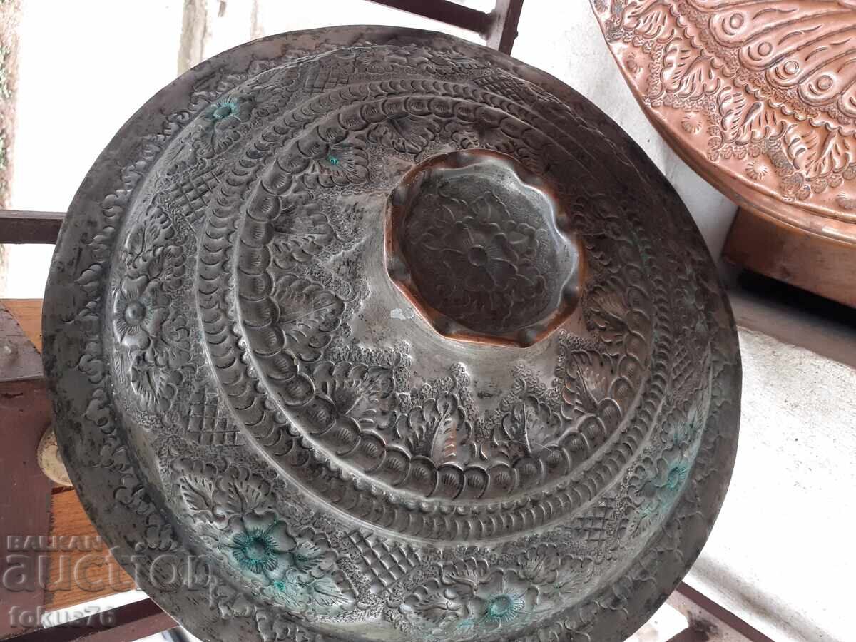 Tavă/oală veche incredibilă din cupru cu capac, lucrată manual (ciocănită) - 5