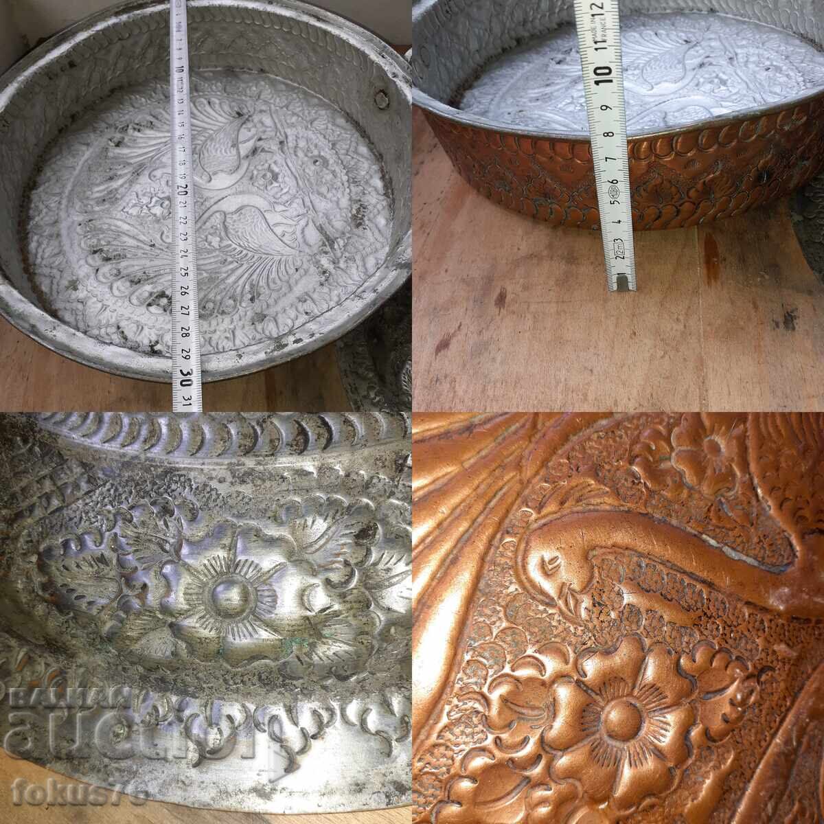 Tavă/oală veche incredibilă din cupru cu capac, lucrată manual (ciocănită) - 7