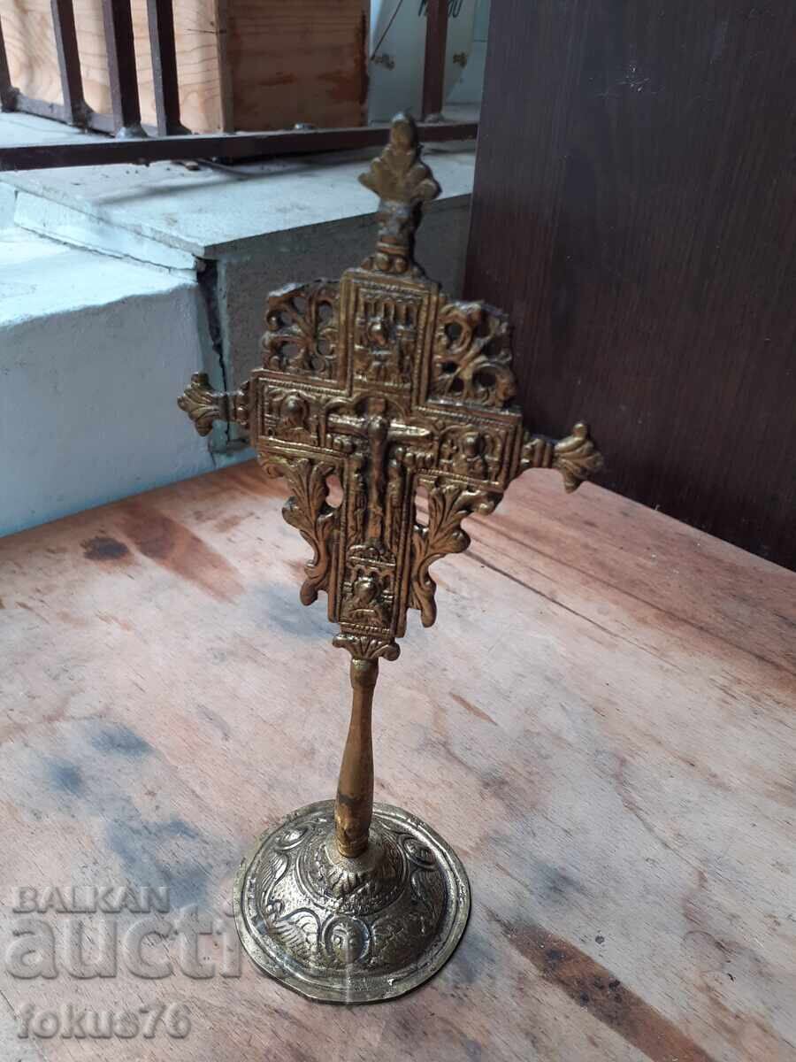 Δημοπρασία Ορθόδοξος μπρούτζινος επιτραπέζιος σταυρός εσταυρωμένος θρησκεία εικόνα