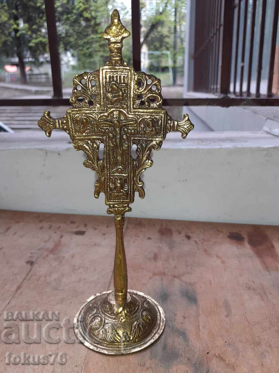 Ορθόδοξος μπρούτζινος επιτραπέζιος σταυρός εσταυρωμένος θρησκεία εικόνα