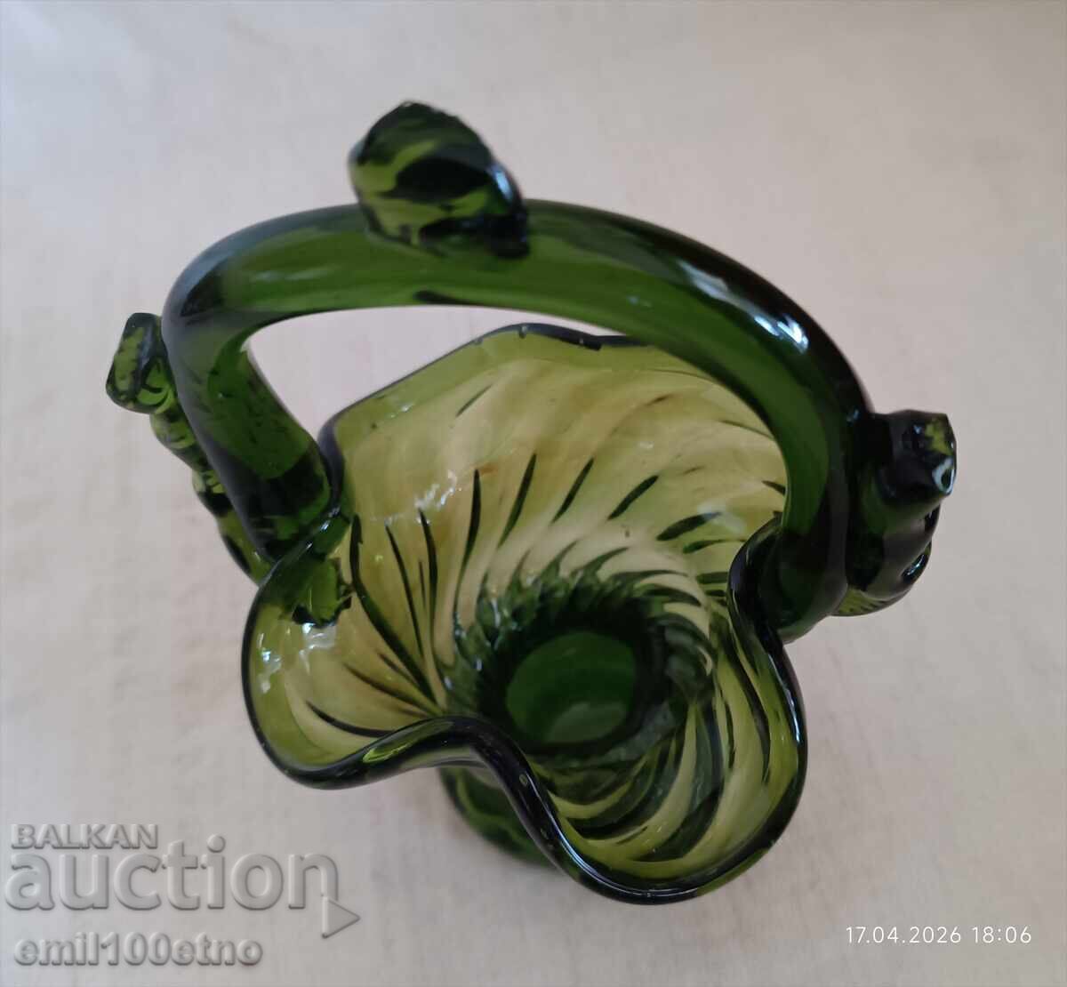 Bombonieră - coșuleț din sticlă masivă colorată, lucrat manual - 5