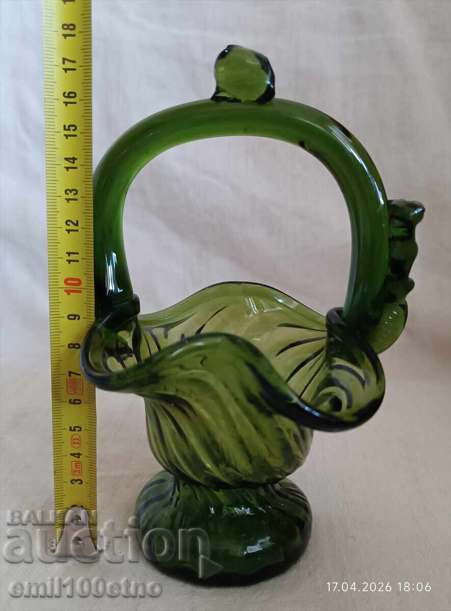 Bombonieră - coșuleț din sticlă masivă colorată, lucrat manual - 7