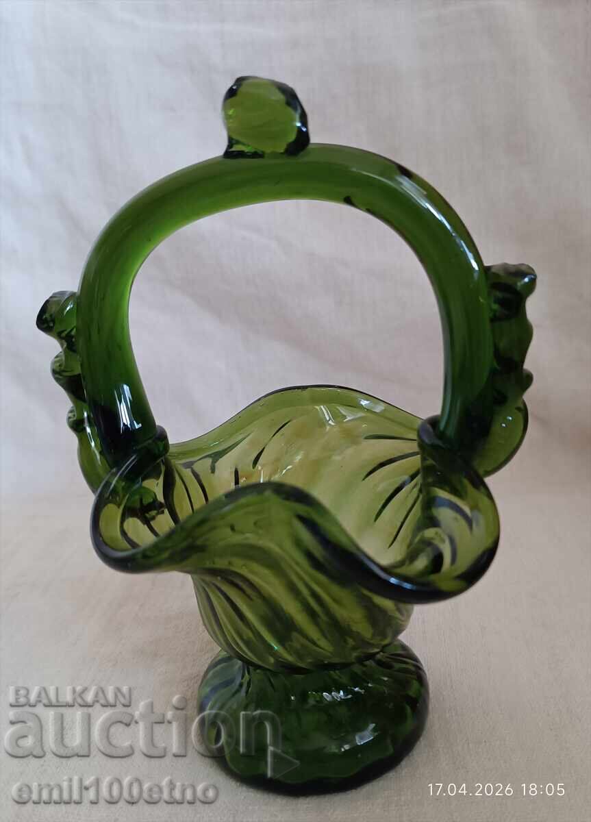 Bombonieră - coșuleț din sticlă masivă colorată, lucrat manual