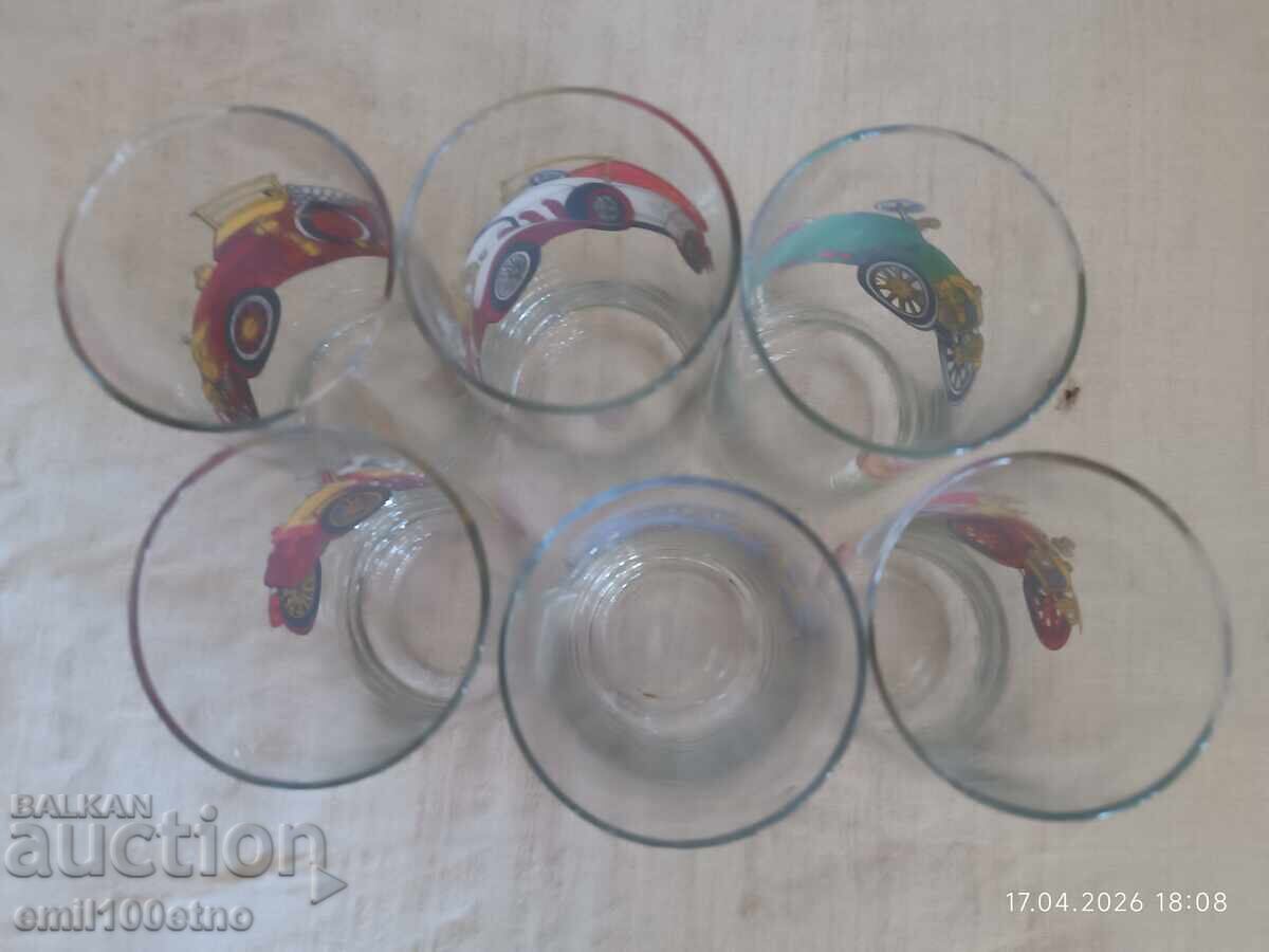 Set of 6 water or beer glasses with Retro Cars - 5