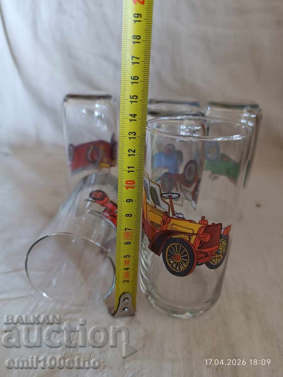 Set of 6 water or beer glasses with Retro Cars - 7