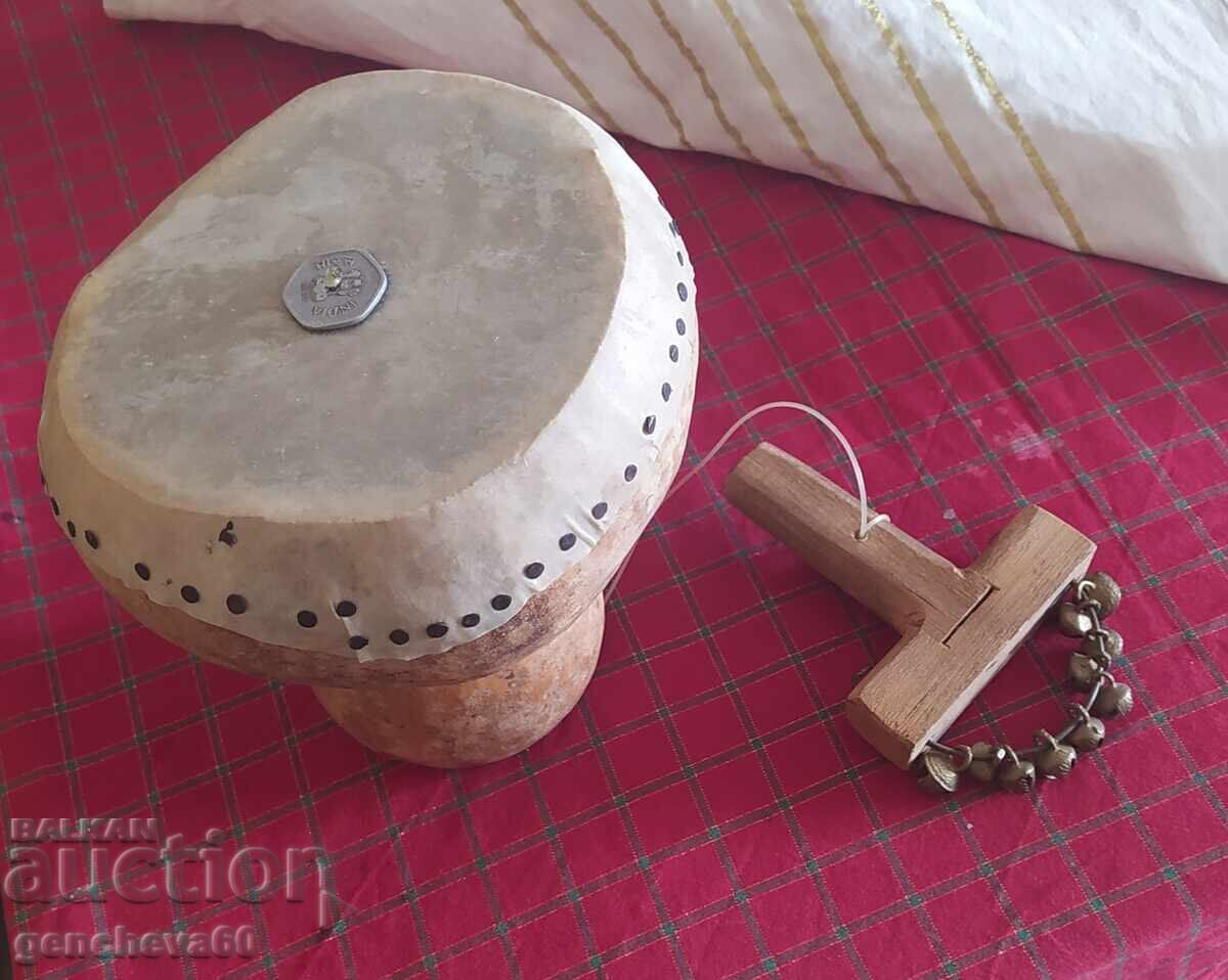 Instrument muzical tobă Bakchu, tamburină - lucrat manual