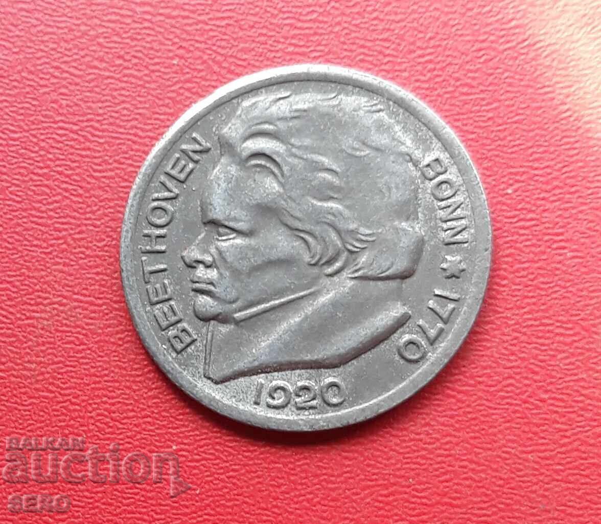 Germania-Rhine-Westfalia-Bonn-50 pfennig 1920-Beethoven cu preț € 5.00 | 9.78 BGN