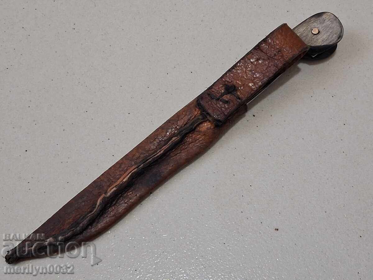 Cuțit de cioban gravuri karakulak plăsele din corn de bivol teacă - 6