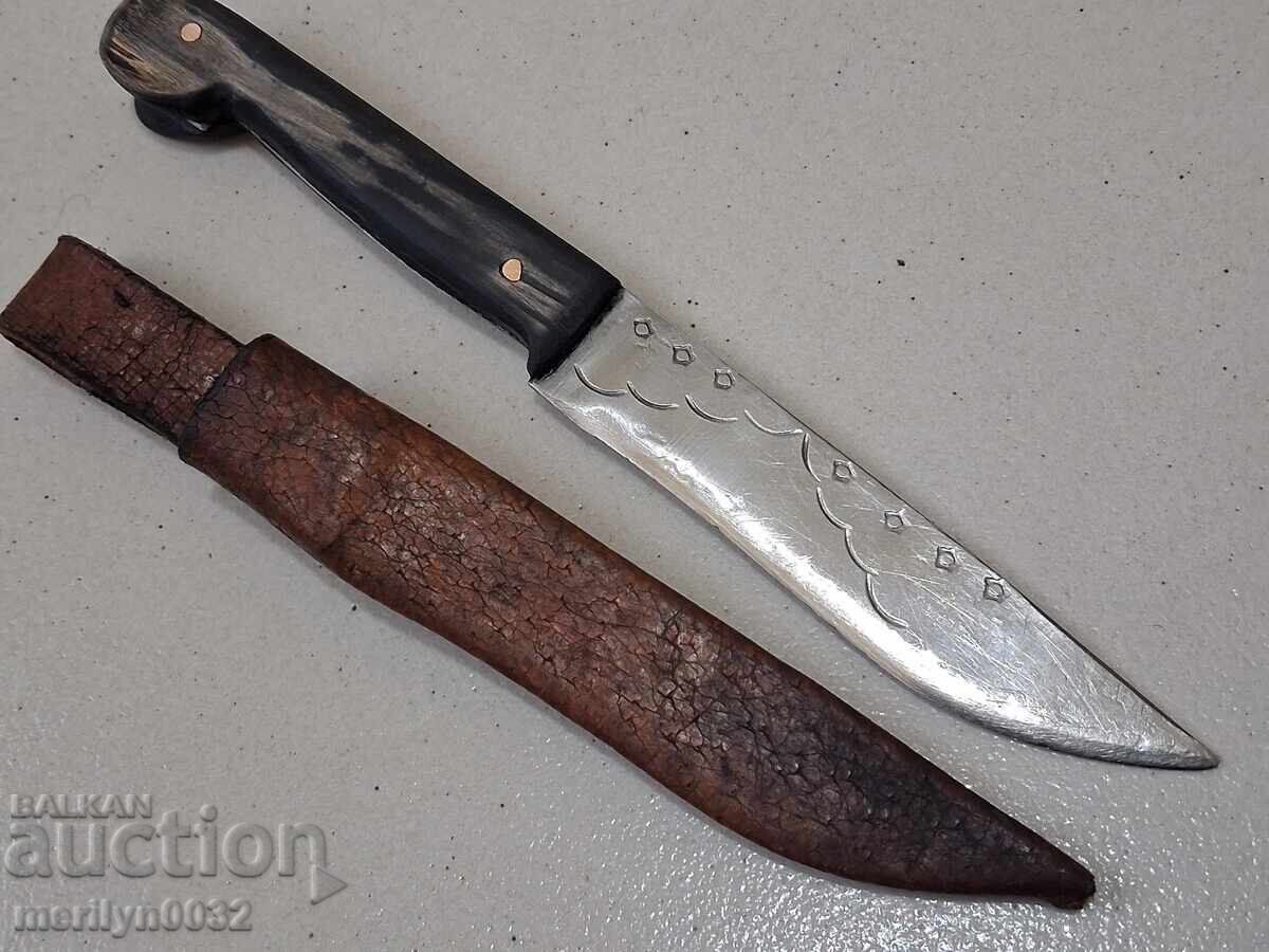 Cuțit de cioban gravuri karakulak plăsele din corn de bivol teacă - 7
