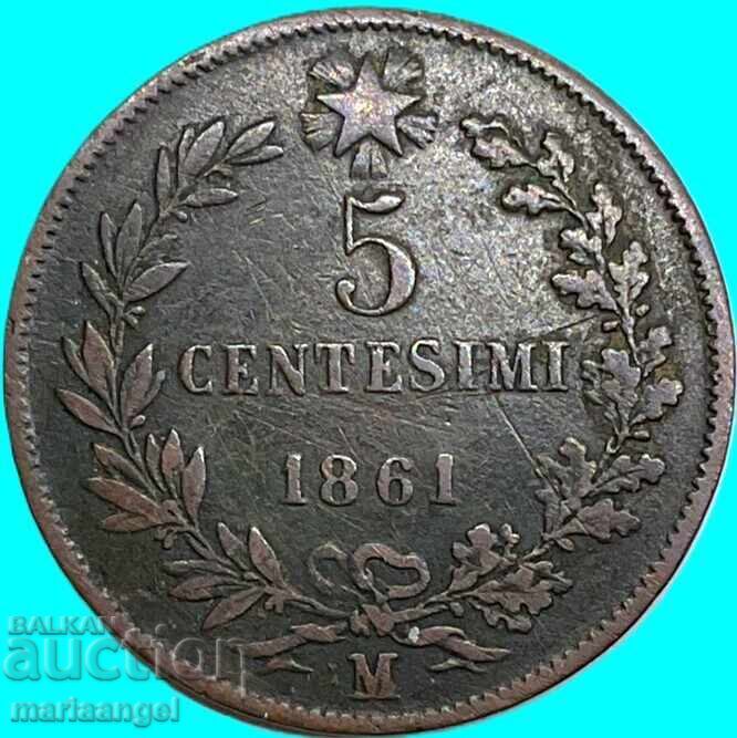5 centesimi 1861 Italia M - Milan Victorio Emanuele III