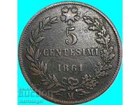 5 centesimi 1861 Italia M - Milan Victorio Emanuele III