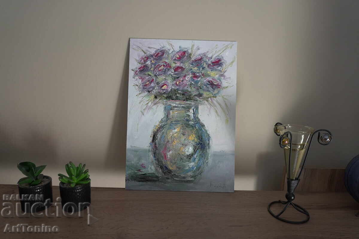 Аукцион Маслена картина- Натюрморт- Рози- Антон Йорданов