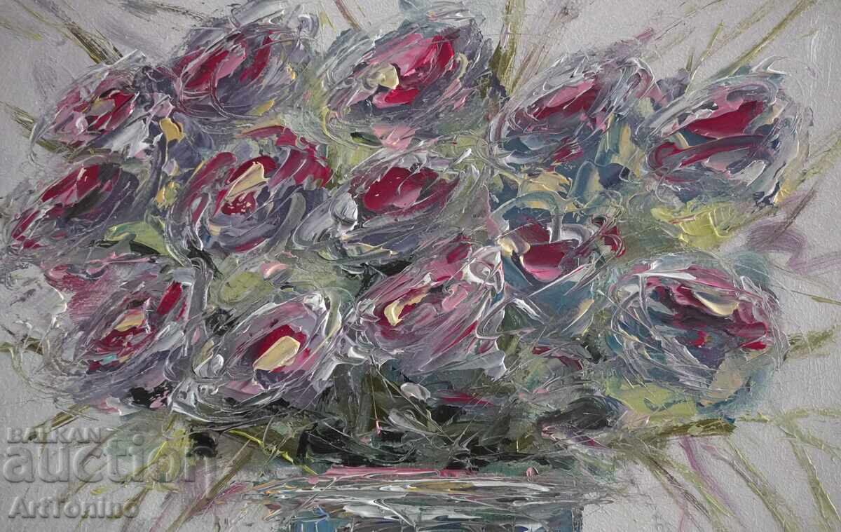 Маслена картина- Натюрморт- Рози- Антон Йорданов - 6