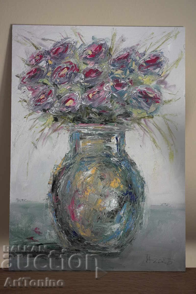 Маслена картина- Натюрморт- Рози- Антон Йорданов - 7
