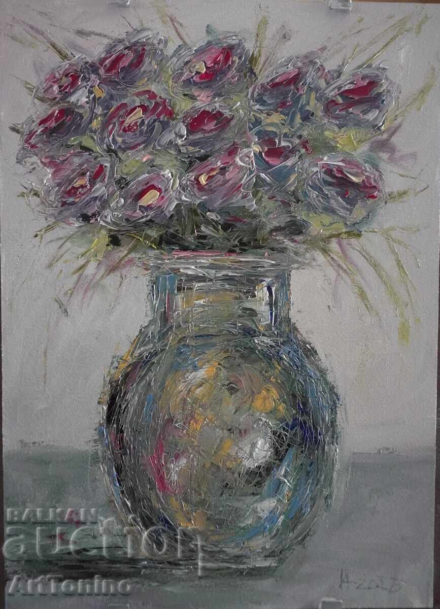 Маслена картина- Натюрморт- Рози- Антон Йорданов
