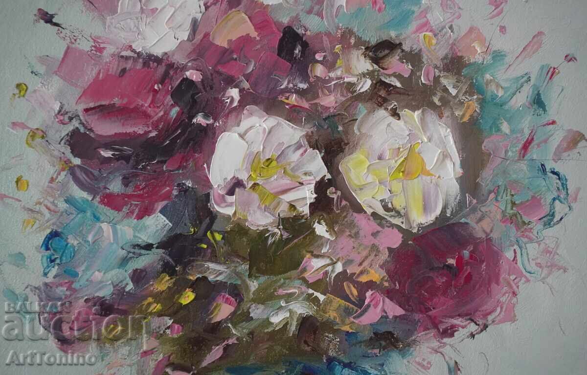 Доставка на Маслена картина- Натюрморт- Танцът на цветовете- А. Йорданов