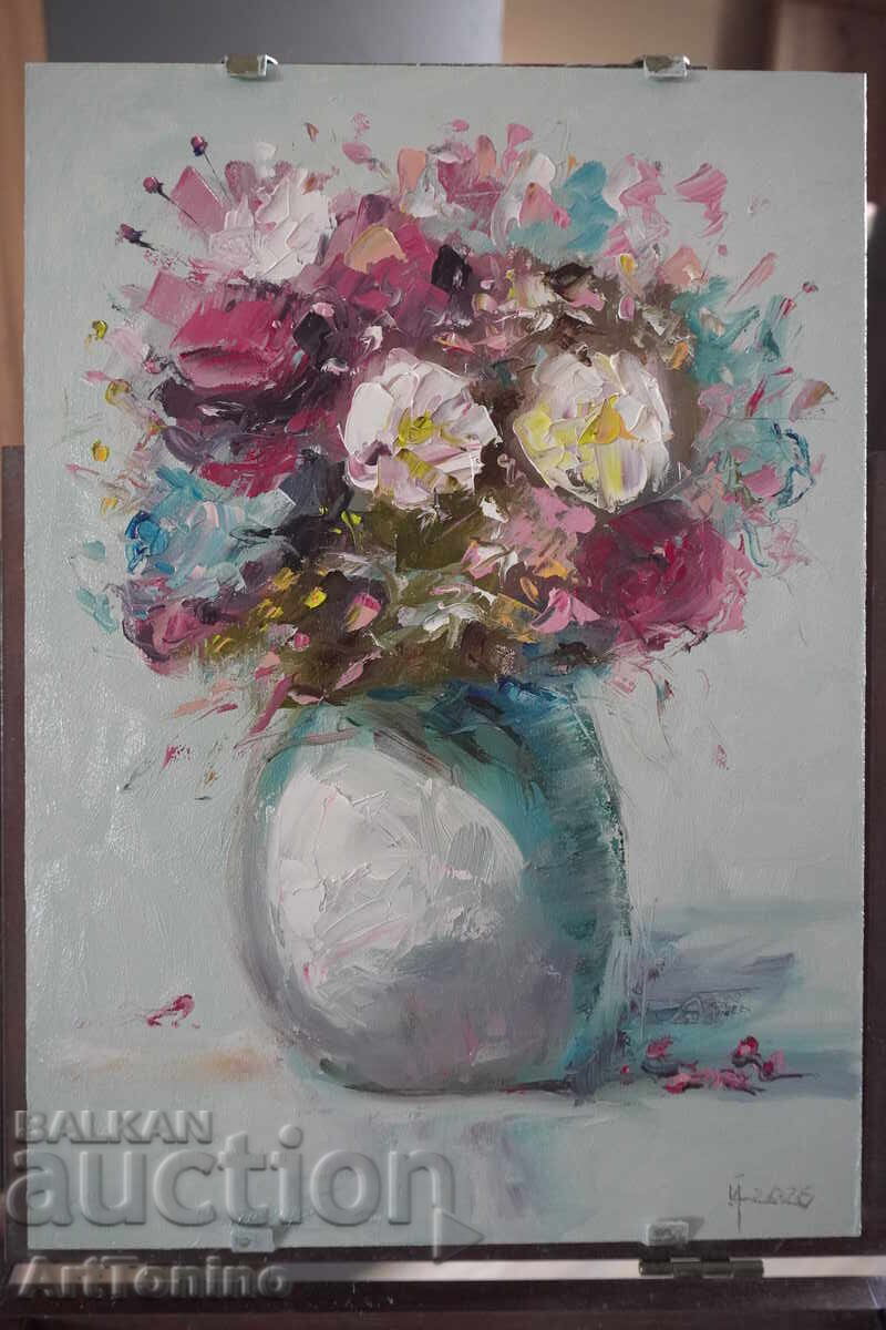 Маслена картина- Натюрморт- Танцът на цветовете- А. Йорданов