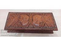 Vintage wooden box with leather-covered lid for connoisseurs