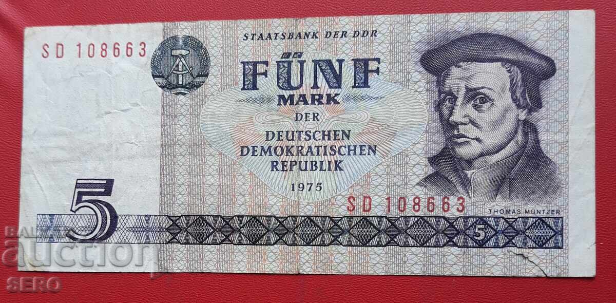 Банкнота-Германия-ГДР-5 марки 1975