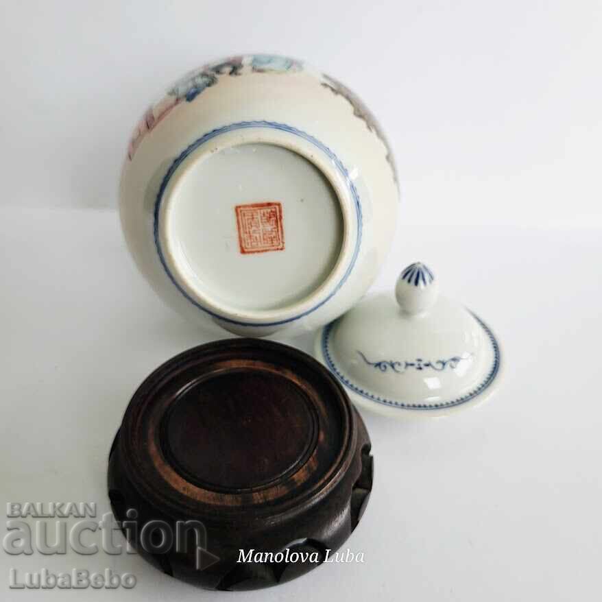 Chinese ginger jar on a wooden stand - 6