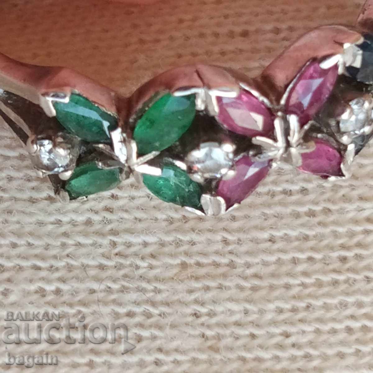 Ring with emeralds, rubies, and sapphires. Silver with price € 40.00 | 78.23 BGN