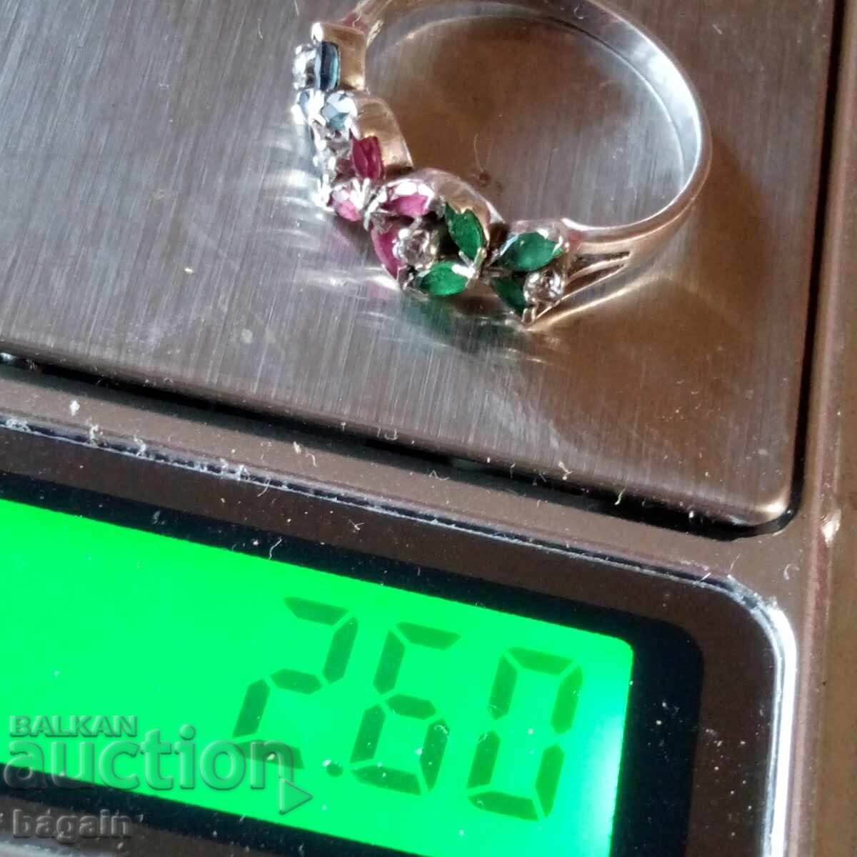 Ring with emeralds, rubies, and sapphires. Silver - 5