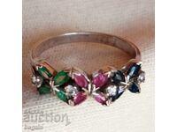 Inel cu smaralde, rubine și safire. Argint