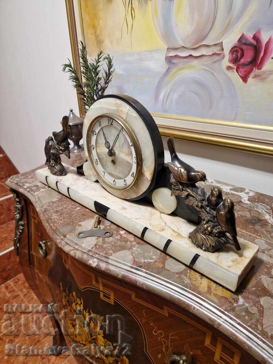 Livrarea Frumos ceas de șemineu franțuzesc mare cu figurine