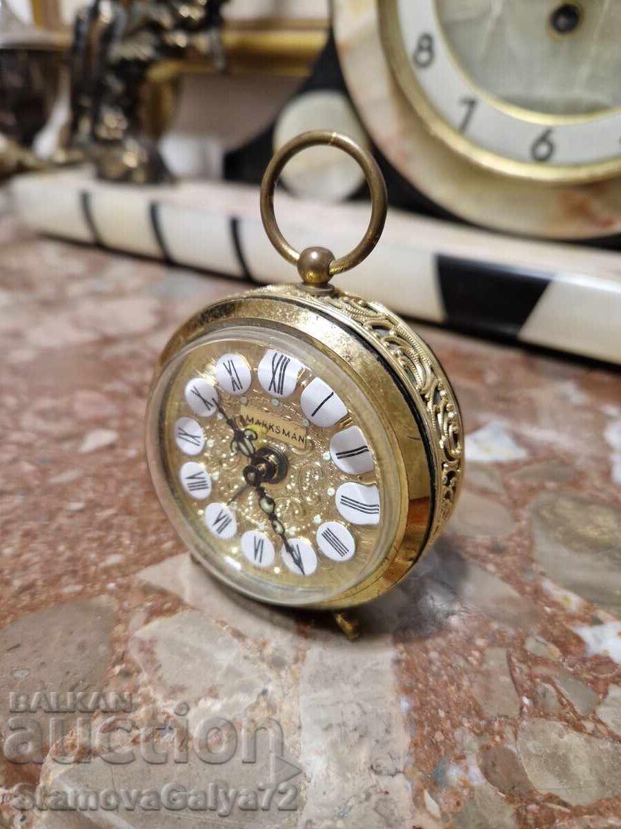 Прекрасен антикварен немски бронзов будилник Marksman - 5