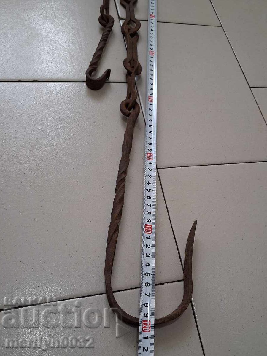 Old wrought iron chain with hook, hearth chain hook chain - 6