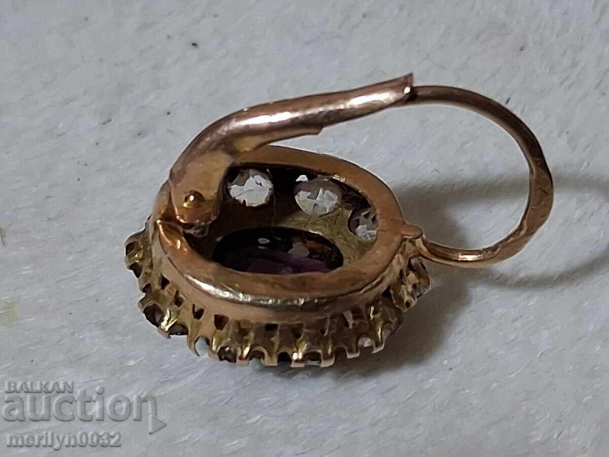 Златна обеца с аметист и печат 1.83 гр 14 к накит бижу - 5