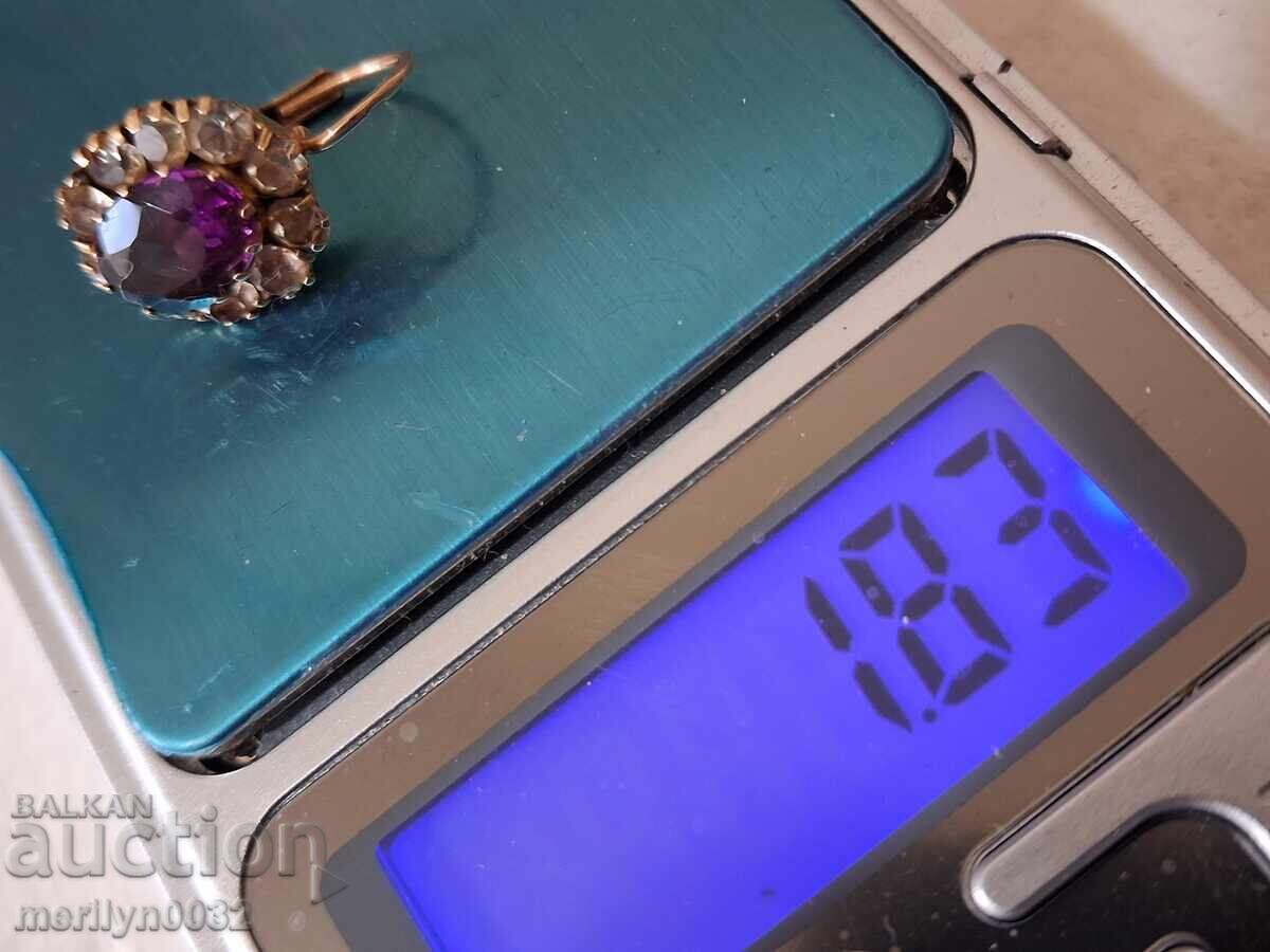 Златна обеца с аметист и печат 1.83 гр 14 к накит бижу - 7